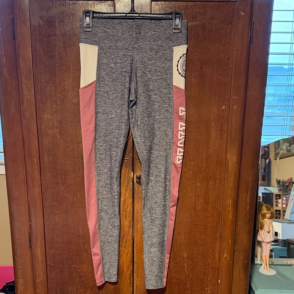 PINK Victoria's Secret Gray and Pink Colorblock Kids Leggings